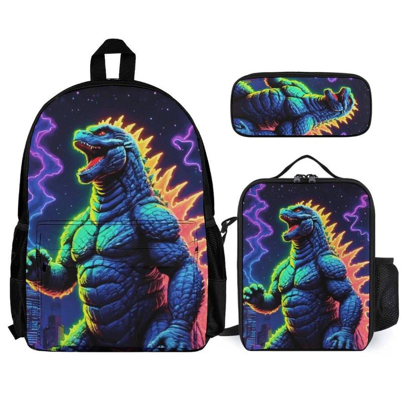 Rucksack Schule Combo Set Godzilla Lunch Box Gojira Federmäppchen Kaiju von VectorMerchShop