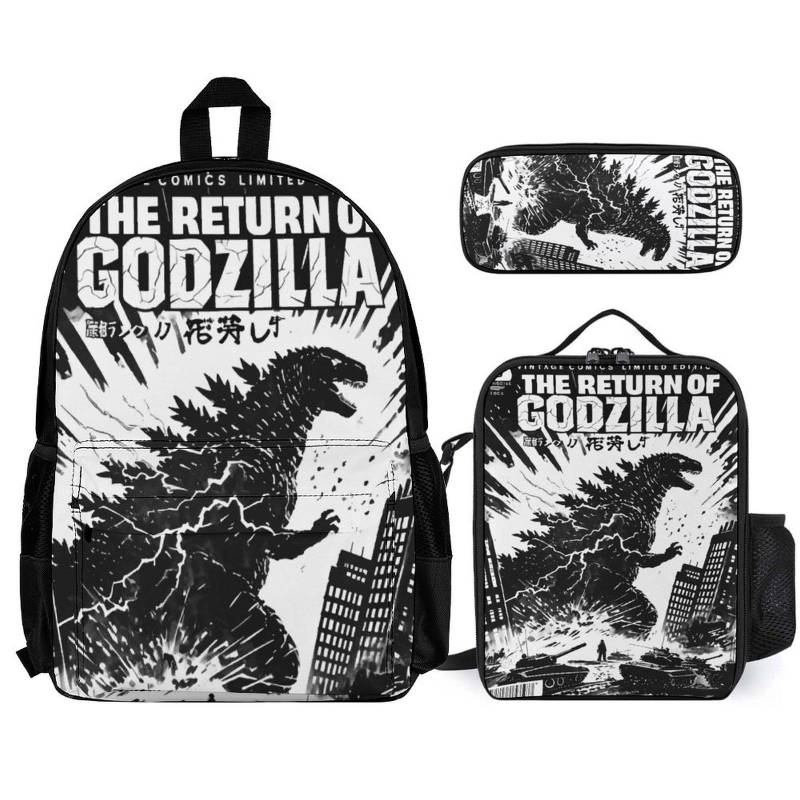 Godzilla School Set Rucksack, Brotdose & Federmäppchen von VectorMerchShop