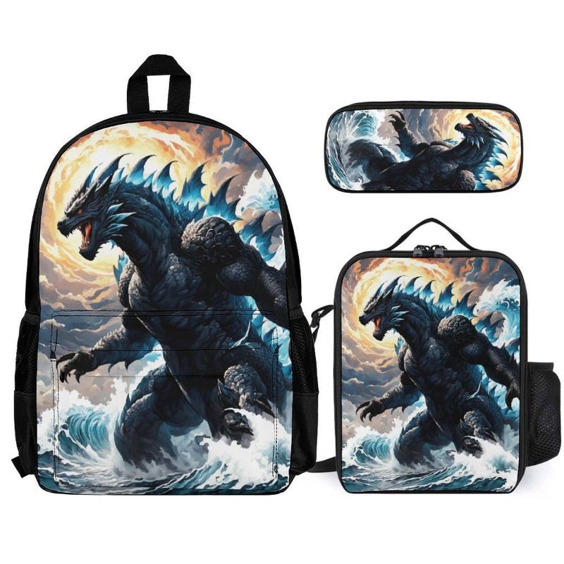 Godzilla Schulset Rucksack Lunch Bag & Federmäppchen von VectorMerchShop