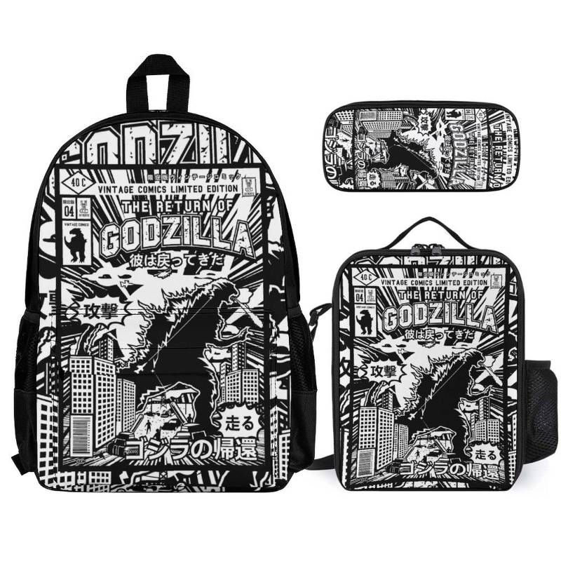 Godzilla Rucksack Schulset Rucksack, Brotdose & Federmäppchen von VectorMerchShop