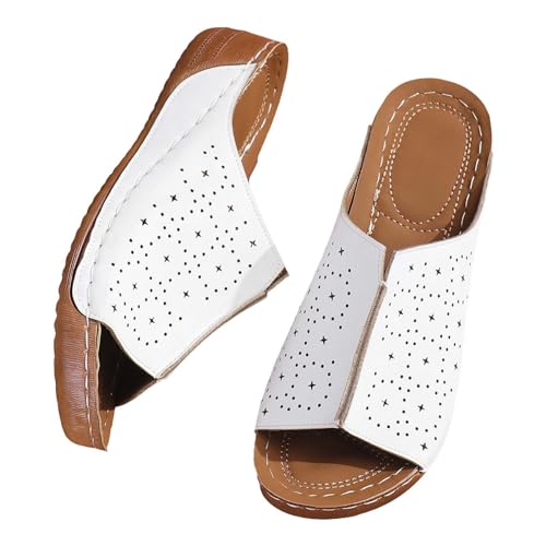 Vectry Damen Beach Sloping Schuhe Absatz Hollow Casual Pantoffeln Retro Sandalen lässige klassische modische modische Farbe täglich Outdoor -Slipper (White, 39) von Vectry