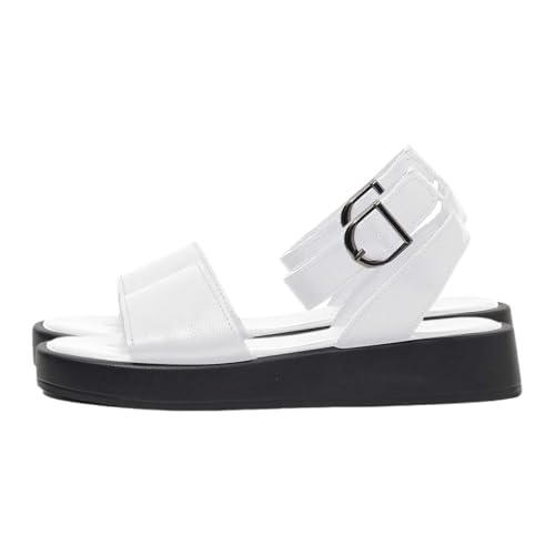 Vectry Damen Casual Side Hollow Gürtelschnalle Flache römische Schuhe Sommermode Damen Sandalen Tango Schuhe Damen (White, 38) von Vectry