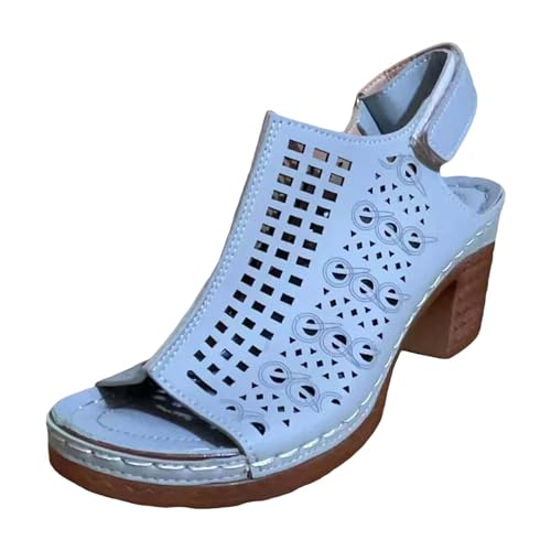 Vectry Damen Casual Side Hollow Gürtelschnalle Slope Bottom Roman Schuhe Sommermode Damen Sandalen Schuhe Frühling Damen (Blue, 39) von Vectry