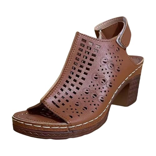 Vectry Damen Casual Side Hollow Gürtelschnalle Slope Bottom Roman Schuhe Sommermode Damen Sandalen Schuhe Frühling Damen (Brown, 40) von Vectry