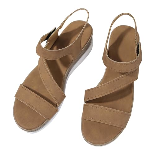 Vectry Damen Casual Side Hollow Paste Slope Bottom Römische Schuhe Sommermode Damen Sandalen Damenschuhe Weite H 38 (Brown, 38) von Vectry