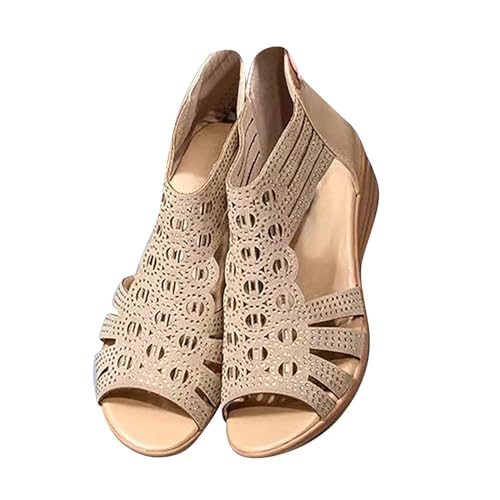 Vectry Damen Casual Side Hollow Slope Bottom Römische Sandalen Sommermode Damen Sandalen Damenschuhe Pumps Weite H (Beige, 39) von Vectry