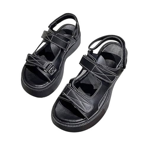 Vectry Damen-Retro-Strandsandalen mit dickem Sohlenkeil und römischen Sandalen Offene Schuhe Damen (Black, 36) von Vectry