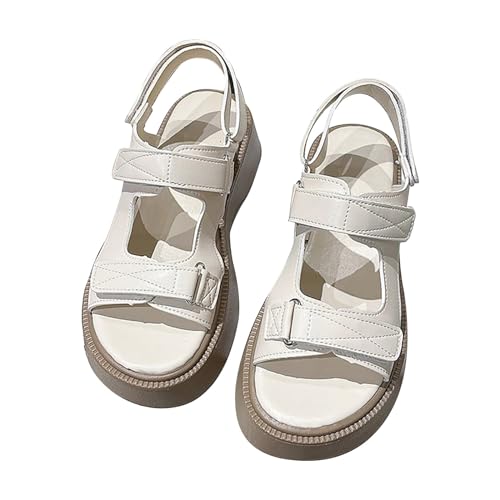 Vectry Damen-Retro-Strandsandalen mit dickem Sohlenkeil und römischen Sandalen Offene Schuhe Damen (White, 35) von Vectry