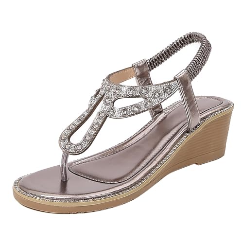 Vectry Damen-Römersandalen mit Strasssteinen, Sommer-Ethno-Stil, offener Zehenbereich, dicker Boden, Slope-Absatz, Damenschuhe Damenschuhe Sommerschuhe Slipper (Grey, 36) von Vectry