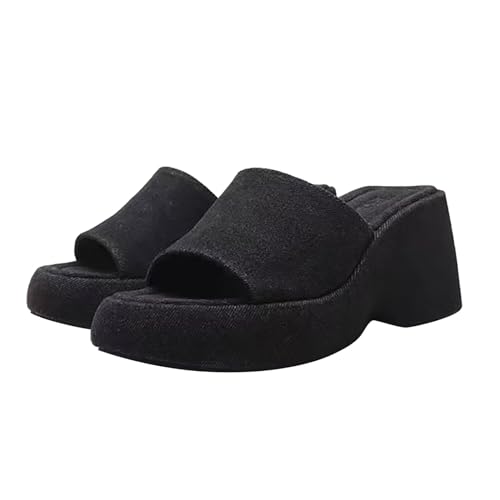 Vectry Damen-Sommer-Fischmaul, dicker Boden, eine Linie, niedrige Oberseite, flacher Mund, coole Hausschuhe Klinik Schuhe Damen (Black, 36) von Vectry