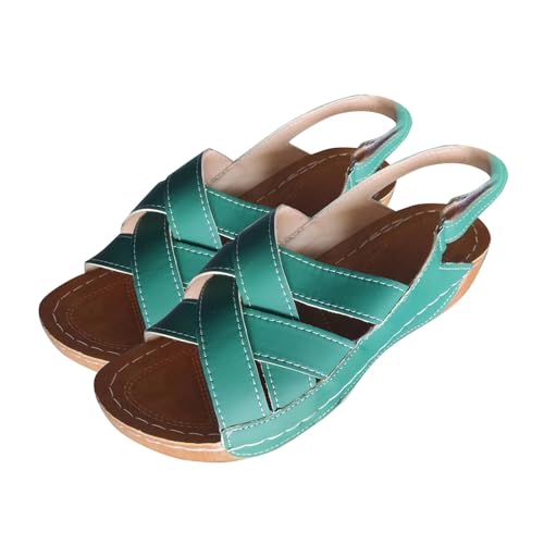 Vectry Damen-Sommer-Fischmaul-Sandalen, Strandsandalen mit Schrägabsatz Walking Schuhe Damen Winter (Green, 41) von Vectry