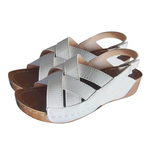 Vectry Damen-Sommer-Fischmaul-Sandalen, Strandsandalen mit Schrägabsatz Walking Schuhe Damen Winter (Grey, 37) von Vectry