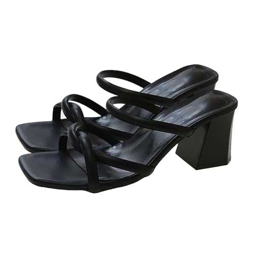 Vectry Damen Sommer High Heels Schwarz Dicker Absatz Offener Zeh Karree Sandalen Hausschuhe Hohl Sexy Mode Damenschuhe (Black, 37) von Vectry