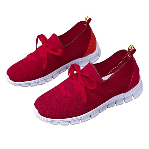 Vectry Damen-Sommer-Mesh-Atmungsaktiver niedriger Absatz, große Schnür-Einzelschuhe, Freizeitschuhe Damenschuhe Hohe (Red, 37) von Vectry