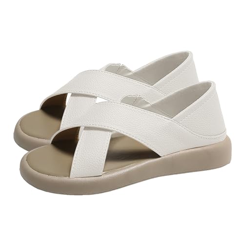 Vectry Damen-Sommer-Strandsandalen mit flachem Boden, Fischmaul, hohl, atmungsaktiv, weicher Boden, weiche Oberfläche Schuhe Damen 38 (White, 42) von Vectry