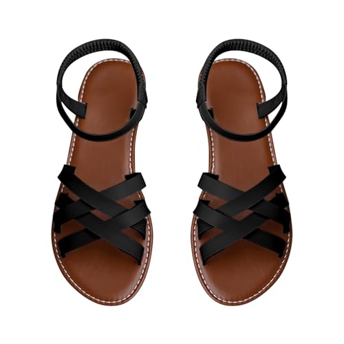 Vectry Damen-Sommermode, flache Schuhe, Sandalen, römische Schuhe, Strandschuhe, schwarze Sommer-Freizeitschuhe, klassische Mode, Damen- und Mädchen-Klassiker, modische Sandalen (Black, 36) von Vectry