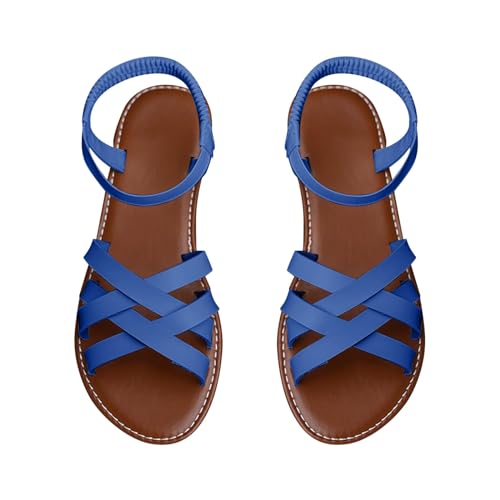 Vectry Damen-Sommermode, flache Schuhe, Sandalen, römische Schuhe, Strandschuhe, schwarze Sommer-Freizeitschuhe, klassische Mode, Damen- und Mädchen-Klassiker, modische Sandalen (Blue, 36) von Vectry