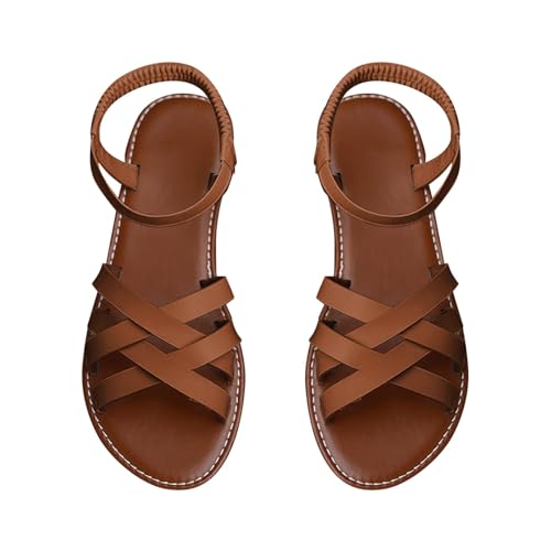 Vectry Damen-Sommermode, flache Schuhe, Sandalen, römische Schuhe, Strandschuhe, schwarze Sommer-Freizeitschuhe, klassische Mode, Damen- und Mädchen-Klassiker, modische Sandalen (Brown, 37) von Vectry