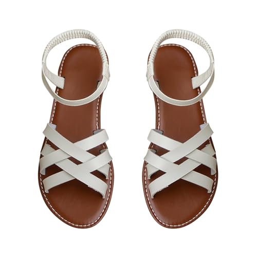 Vectry Damen-Sommermode, flache Schuhe, Sandalen, römische Schuhe, Strandschuhe, schwarze Sommer-Freizeitschuhe, klassische Mode, Damen- und Mädchen-Klassiker, modische Sandalen (White, 36) von Vectry