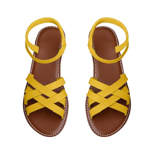 Vectry Damen-Sommermode, flache Schuhe, Sandalen, römische Schuhe, Strandschuhe, schwarze Sommer-Freizeitschuhe, klassische Mode, Damen- und Mädchen-Klassiker, modische Sandalen (Yellow, 36) von Vectry