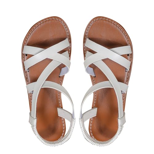 Vectry Damen-Sommersandalen, Schwarz, Stretch, lässig, klassisch, rutschfest, Sommer-Strandschuhe, böhmische römische Schuhe, modische Sandalen (White, 37) von Vectry