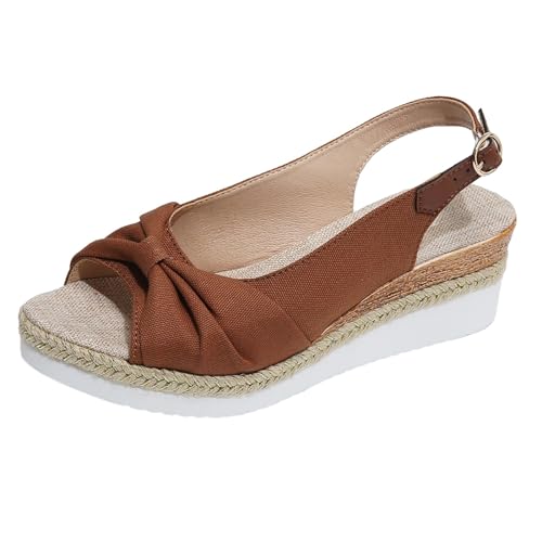 Vectry Damen Sommersandalen römisch Stil Bow -Side Bow von Bögen dekorieren Baumwolle, wäsche dicke Bodenhänge und Mode Freizeit klassische tägliche Fischmundschuhe (Brown, 36) von Vectry