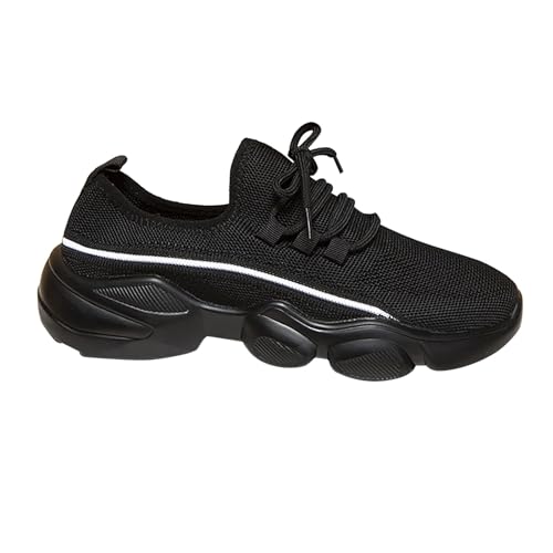 Vectry Damen-Sportschuhe mit dicken Sohlen, Fliegengewebe, atmungsaktiv, runder Zehenbereich, zum Binden, Farbblockierung, Einzelschuhe, Freizeitschuhe Damen Schuhe Weite H (Black, 35) von Vectry