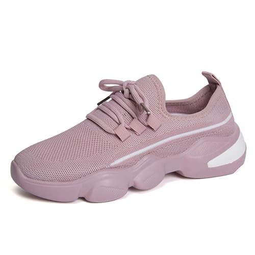 Vectry Damen-Sportschuhe mit dicken Sohlen, Fliegengewebe, atmungsaktiv, runder Zehenbereich, zum Binden, Farbblockierung, Einzelschuhe, Freizeitschuhe Damen Schuhe Weite H (Red, 42) von Vectry