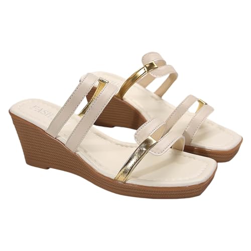 Vectry Damen Strand Hausschuhe mit Slope Heel Hohl Casual Hausschuhe Slope Bottom Schuhe Retro Sandalen Damenschuhe Flach (Beige, 39) von Vectry