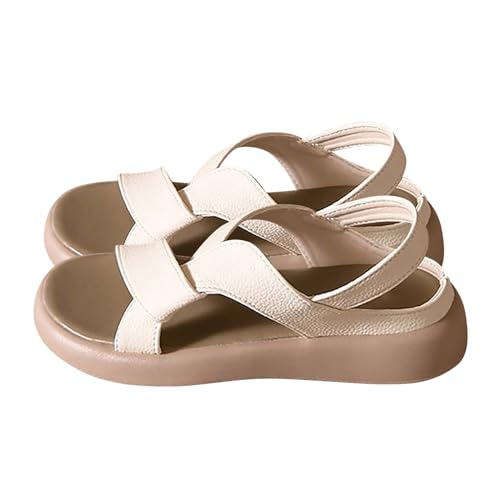 Vectry Damen tragen im Sommer lässige und modische Retro-Strandsandalen mit flachem Boden Damenschuhe Pisa (Beige, 38) von Vectry