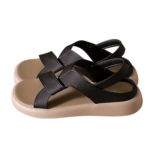 Vectry Damen tragen im Sommer lässige und modische Retro-Strandsandalen mit flachem Boden Damenschuhe Pisa (Black, 37) von Vectry