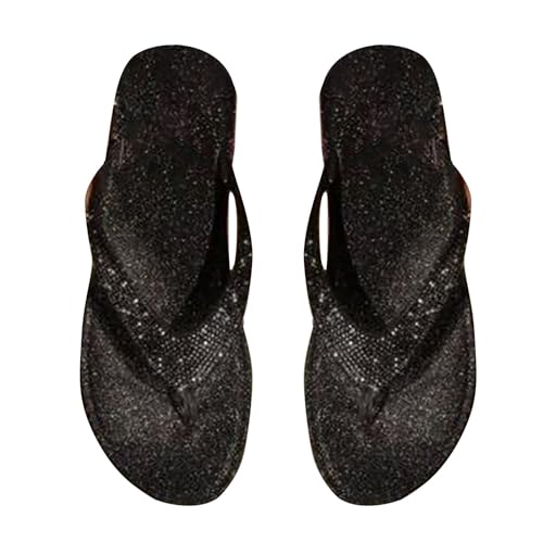 Vectry Einfarbige modische Fischgräten-Strass-Hausschuhe für Damen, flache Strandhausschuhe Damenschuh (Black, 39) von Vectry