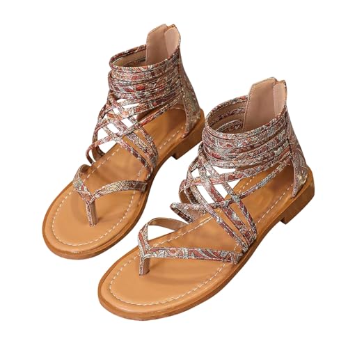 Vectry Flache Damensandalen, lässige Damen-Riemchensandalen, offener Zehenbereich, Slip-Absatz-Sandalen Damenschuhe Marine Sneaker (Brown, 37) von Vectry