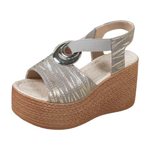 Vectry Frauen Casual Seite Hohl Gürtel Schnalle Dicken Boden Römische Schuhe Sommer Sandalen Damen Schuhe (Grey, 36) von Vectry