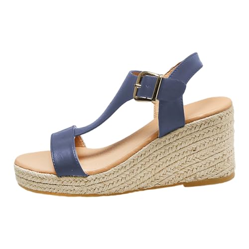 Vectry Frauen Casual Seite Hohl Gürtel Schnalle Slope Bottom Römische Schuhe Sommer Sandalen Damen Schuhe Frühling (Blue, 39) von Vectry