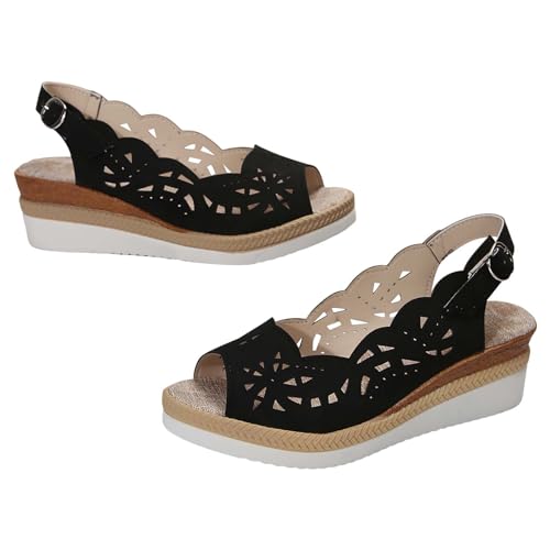 Vectry Frauen Casual Seite Hohl Gürtel Schnalle Slope Bottom Römische Schuhe Sommer Sandalen Damenschuhe Winter 38 (Black, 37) von Vectry