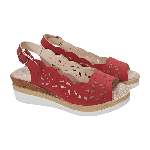 Vectry Frauen Casual Seite Hohl Gürtel Schnalle Slope Bottom Römische Schuhe Sommer Sandalen Damenschuhe Winter 38 (Red, 42) von Vectry