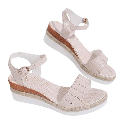 Vectry Frauen Casual Seite Hohl Gürtel Schnalle Slope Bottom Römische Schuhe Sommer Sandalen Dirndl Schuhe Damen (Beige, 42) von Vectry