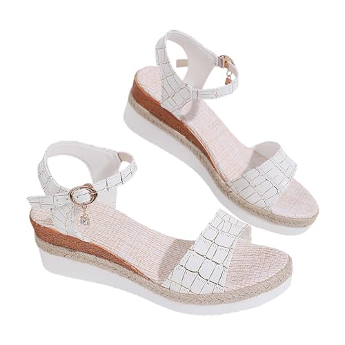 Vectry Frauen Casual Seite Hohl Gürtel Schnalle Slope Bottom Römische Schuhe Sommer Sandalen Dirndl Schuhe Damen (White, 42) von Vectry