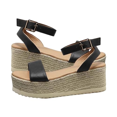 Vectry Frauen Casual Seite Hohl Gürtel Schnalle Slope Bottom Römische Schuhe Sommer Sandalen Schuhe Damen Winter Gefüttert (Black, 39) von Vectry