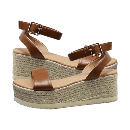 Vectry Frauen Casual Seite Hohl Gürtel Schnalle Slope Bottom Römische Schuhe Sommer Sandalen Schuhe Damen Winter Gefüttert (Brown, 38) von Vectry