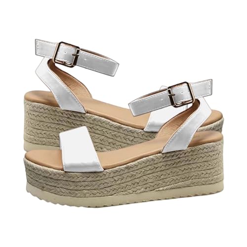 Vectry Frauen Casual Seite Hohl Gürtel Schnalle Slope Bottom Römische Schuhe Sommer Sandalen Schuhe Damen Winter Gefüttert (White, 40) von Vectry