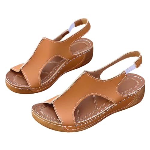 Vectry Frauen Casual Seite Hohl Gürtel Schnalle Slope Bottom Römische Schuhe Sommer Sandalen Schuhe Schwarz Damen (Brown, 41) von Vectry