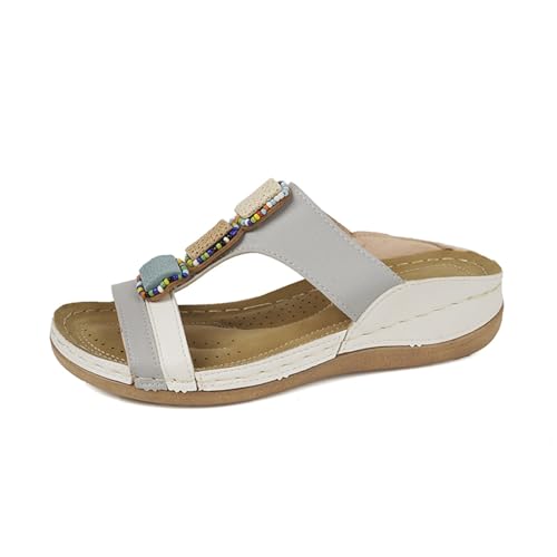 Vectry Frauen Sandalen Mode Sommer Einfache Feste Keilabsatz Bequeme Und Leichte Slip-On Schuhe Schuhe Damen 42 (Grey, 36) von Vectry