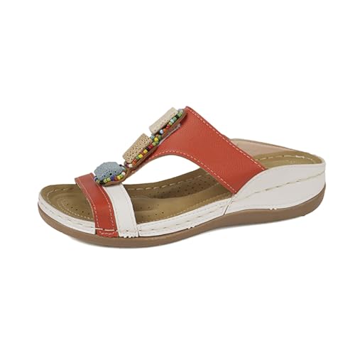 Vectry Frauen Sandalen Mode Sommer Einfache Feste Keilabsatz Bequeme Und Leichte Slip-On Schuhe Schuhe Damen 42 (Orange, 39) von Vectry