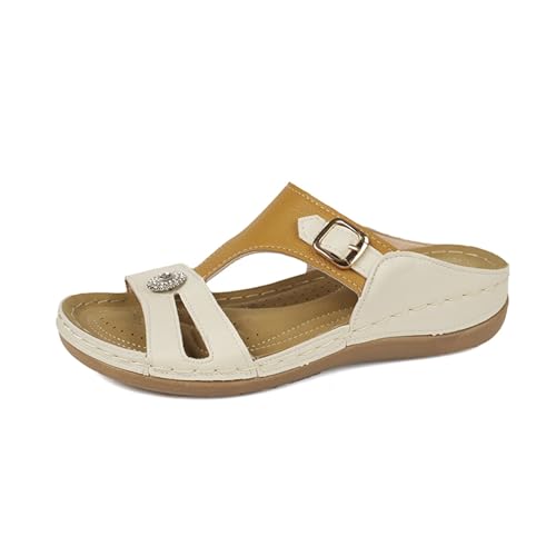 Vectry Frauen Sandalen Mode Sommer Einfache Feste Keilabsatz Bequeme Und Leichte Slip-On Schuhe Schwarze Damenschuhe 40 (Yellow, 36) von Vectry