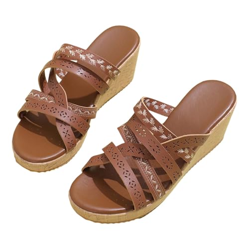 Vectry Frauen Strand Slope Heel Hausschuhe Hohl Casual Hausschuhe Slope Bottom Schuhe Retro Sandalen Leichte Schuhe Damen Sneaker (Brown, 41) von Vectry