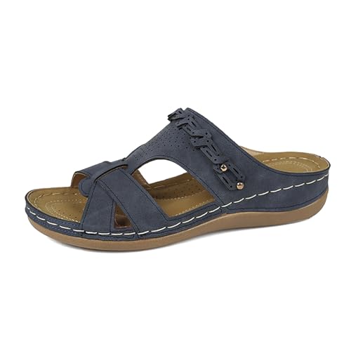 Vectry Frauen Strand Slope Heel Hausschuhe Hohl Casual Hausschuhe Slope Bottom Schuhe Retro Sandalen Schuhe Angebote Damen (Blue, 41) von Vectry