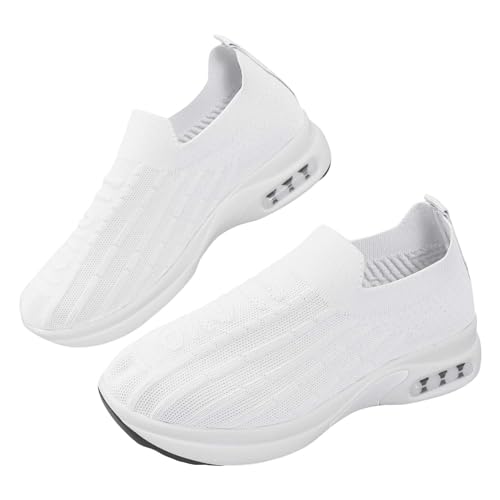 Vectry Gewebte orthopädische, atmungsaktive, weiche Damenschuhe zum Gehen, Slip-on-Schaumstoffschuhe, Hände schlüpfen in Sneakers, Fußgewölbeunterstützung Schuhe Weite H Damen (White, 40) von Vectry