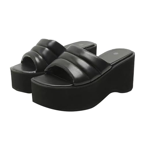 Vectry Sommer-Flip-Flops und Sandalen mit dicken Sohlen und schrägem Absatz für Damen Meer Schuhe Damen (Black, 36) von Vectry